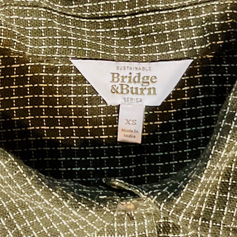 Bridge & burn womens Bird shirt organic cotton button windowpane check XS gorp - Picture 7 of 10